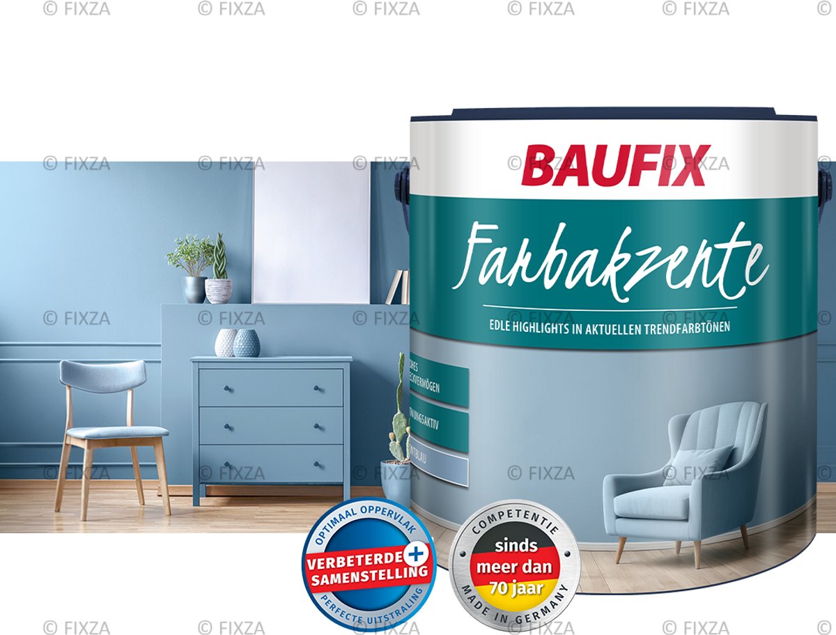 BAUFIX gekleurde muurverf binnen – Horizonblauw – zijdeglans – 2,5L – ademend en waterverdunbaar – voor wanden en plafonds