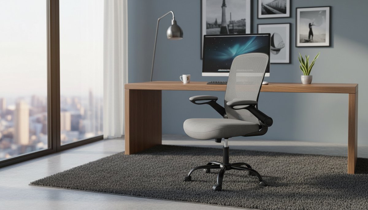 Ergonomische Bureaustoel Canvas – Casa Velluto ComfortPro OBN037 – S-Rugleuning, Verstelbare Lendensteun, Kantelmechanisme 90°-105°, Inklapbare Armleuningen, 53 cm Brede Zitting, Draaibare Computerstoel voor Thuis, Studie en Kantoor – Dove Grijs