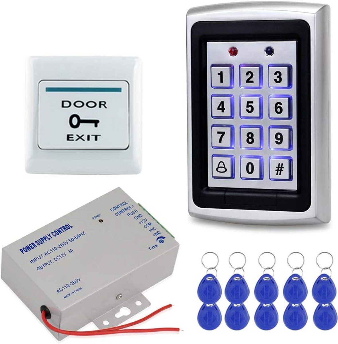 Toegangscontrole Systeem - RFID Keypad Kit - Beveiliging van Deuren - Compleet Inclusief Voeding - 120 x 77 mm