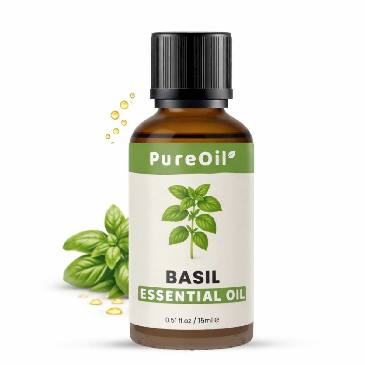 PureOil – Basilicum Etherische Olie – 15ml – Basilicumolie - 100% Puur, Natuurlijk & Vegan – Voor Huid | Gezicht | Scalp | Diffuser | Aromatherapie