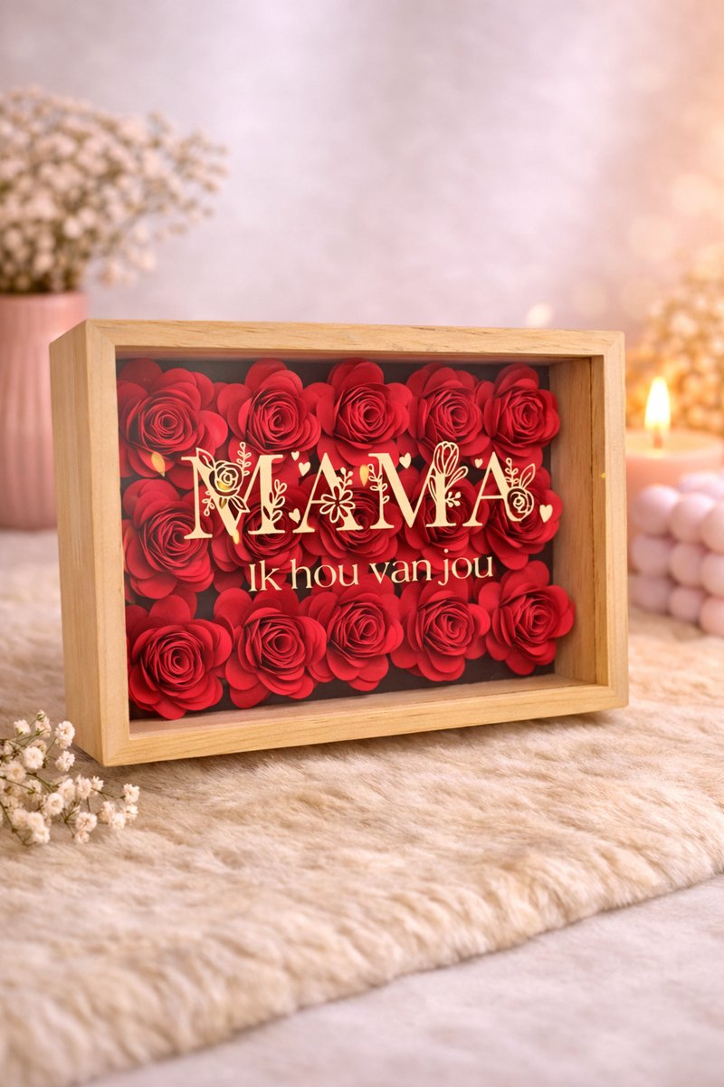Shadowbox "Mama, ik hou van jou" | Viva Femme | Cadeau | Rozen | Moederdag