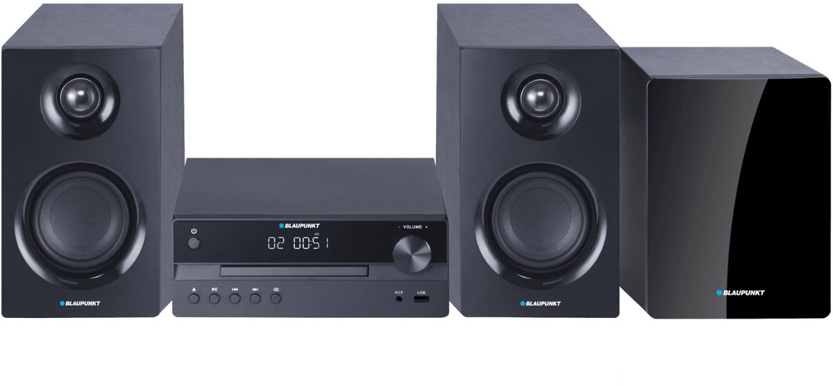 Blaupunkt-microsysteem, vermogen 240 W, HDMI/CD/USB/FM/BT/PLL, parametrische equalizer, LED-display, klok- en wekkerfunctie, kleur: zwart, MS55SUB