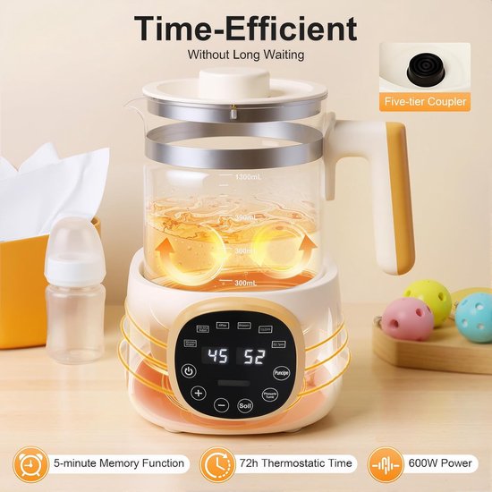 Baby Fles Verwarmer - Melk Bereider - Voeding Warm Houden - Instelbare Temperatuur - 1.3 Liter - Wit — afbeelding 2