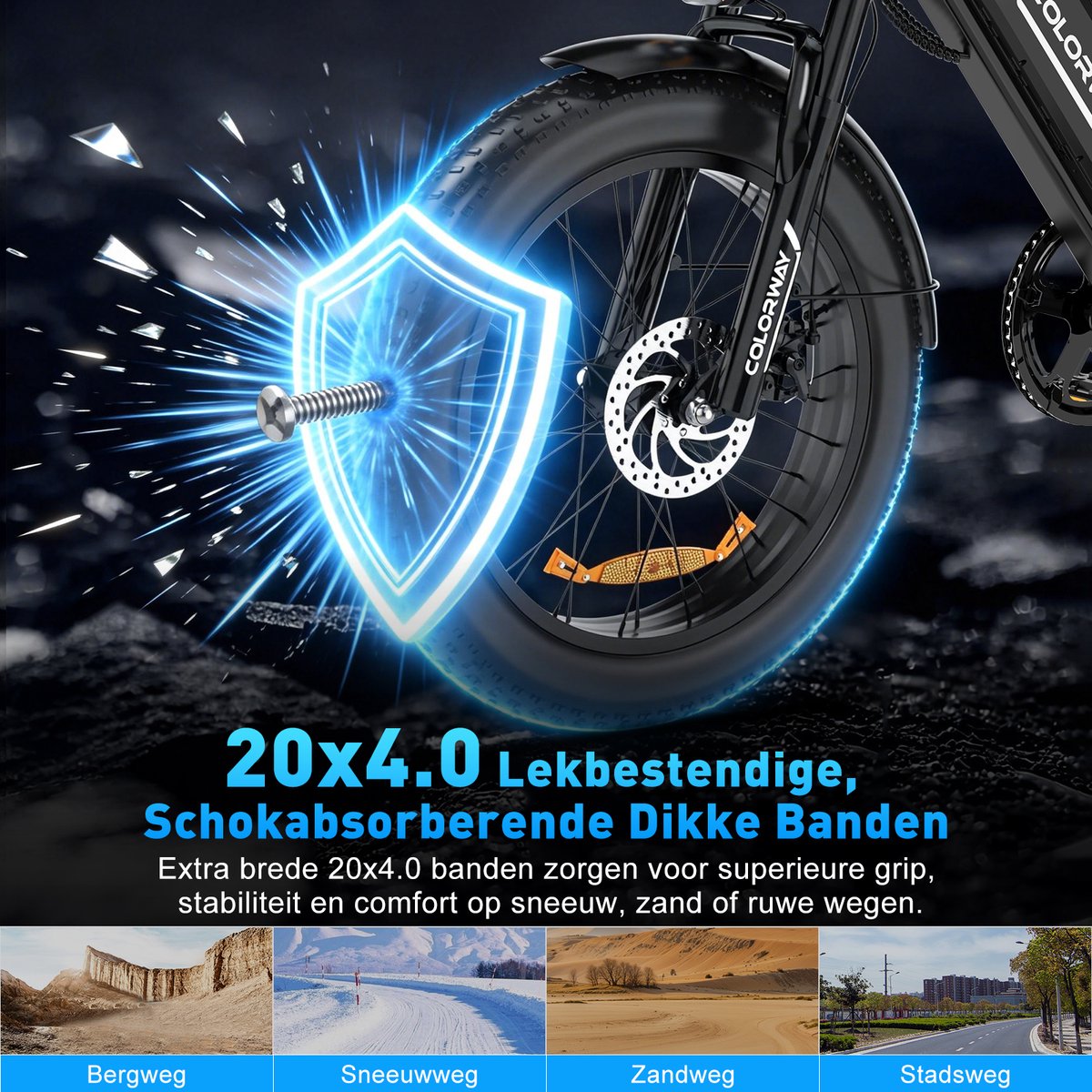 Colorway Elektrische Fiets BK29G - 20*4.0 Inch Fatbike - Mountain Snow EBike met Afneembare 36V 12Ah Lithium Batterij - City Commuter E-Bike - IP54 Waterdicht – foto 3