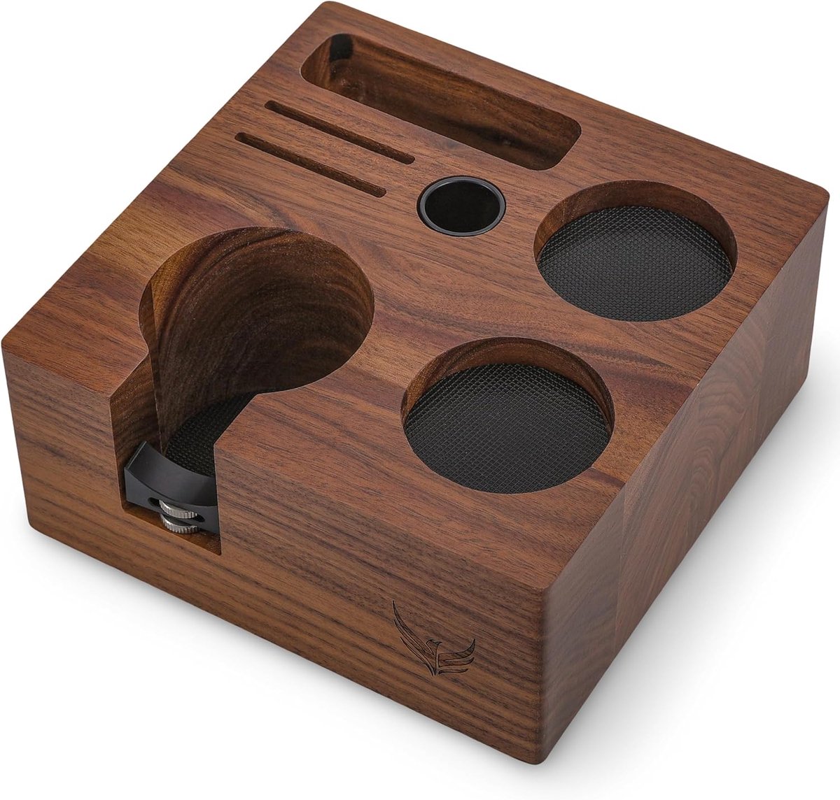 Espresso Tamping Station - Koffie Organizer - Barista Werkplek - Walnoot Hout Afwerking - 17.8 x 17.8 x 7.6 cm