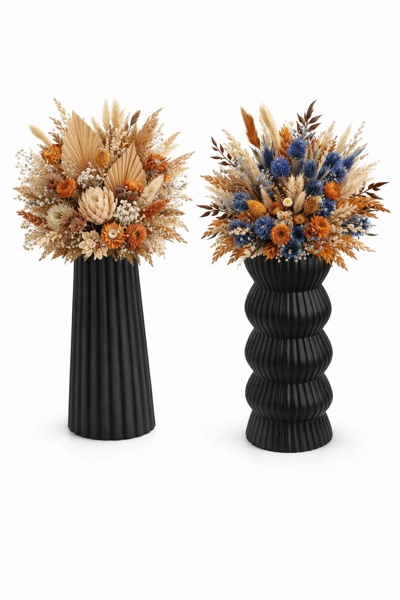 QORVANE Home Luxe 2-Delige Zwarte Vaas Set – Decoratieve Design Vazen voor Moderne Woondecoratie