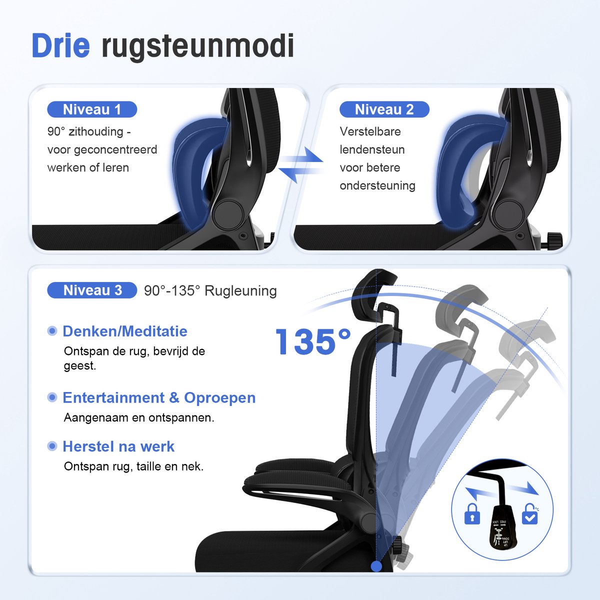 Qingdao Ergonomische Bureaustoel met Inklapbare Armleuningen - afbeelding 3