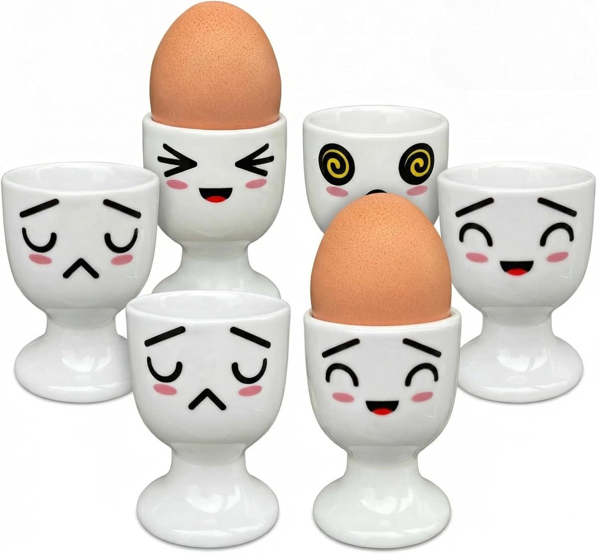 Eierdopjes Set - Ontbijtbekers - Gezellig Ontbijten - Dubbelzijdig Bedrukt - 7 x 5 cm - Wit