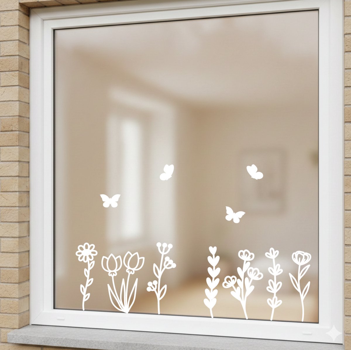 Herbruikbare raamsticker Bloemen wit