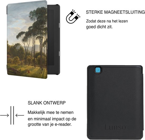 Lunso Geschikt voor Kobo Aura Edition 2 hoesje (6 inch) - Vegan Saffiano Leren Sleep Cover - Italian Landscape van Lunso — afbeelding 5