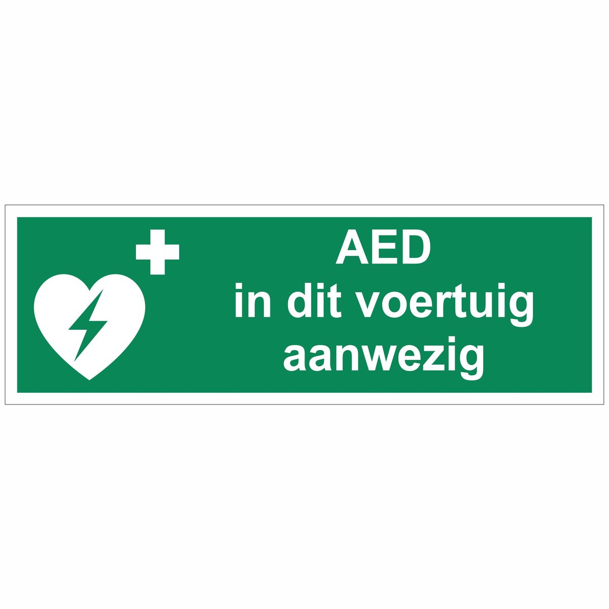 AED in dit gebouw voertuig aanwezig REFLECTEREND (7-10 jaar buitengebruik) 30x10 cm sticker
