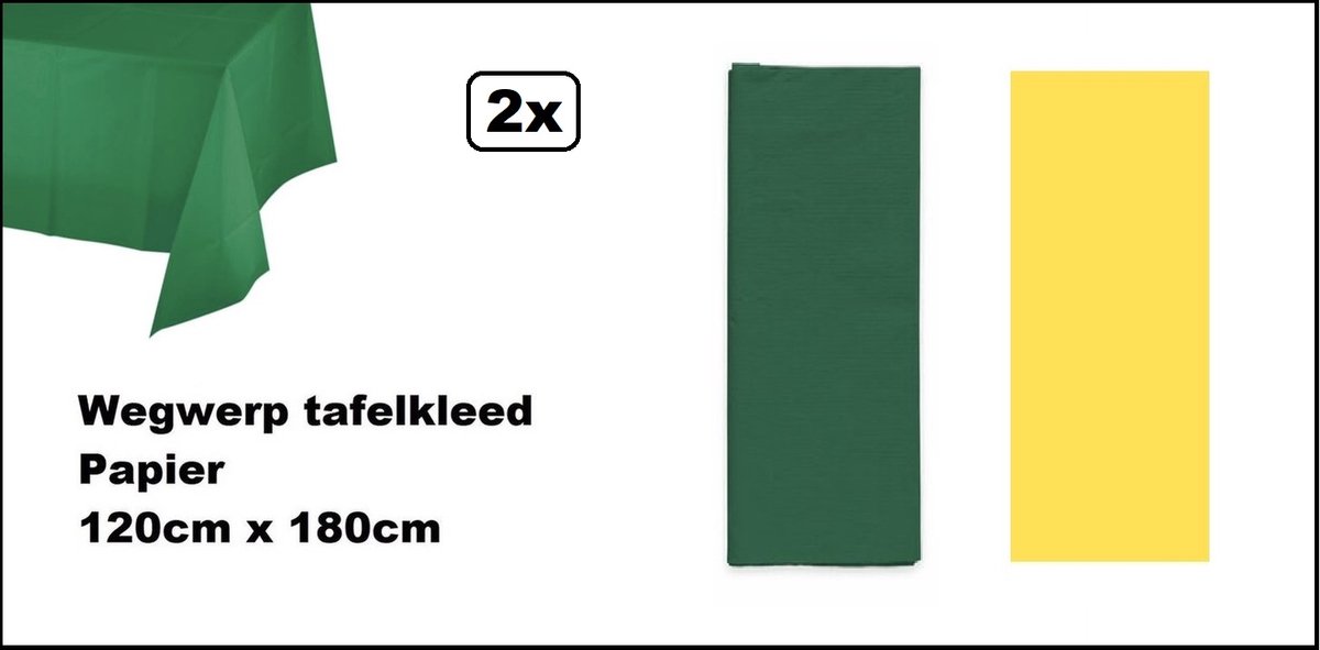 2x Tafelkleed papier groen en geel 120cm x 180cm - wegwerp - Thema feest festival thema feest evenement gala