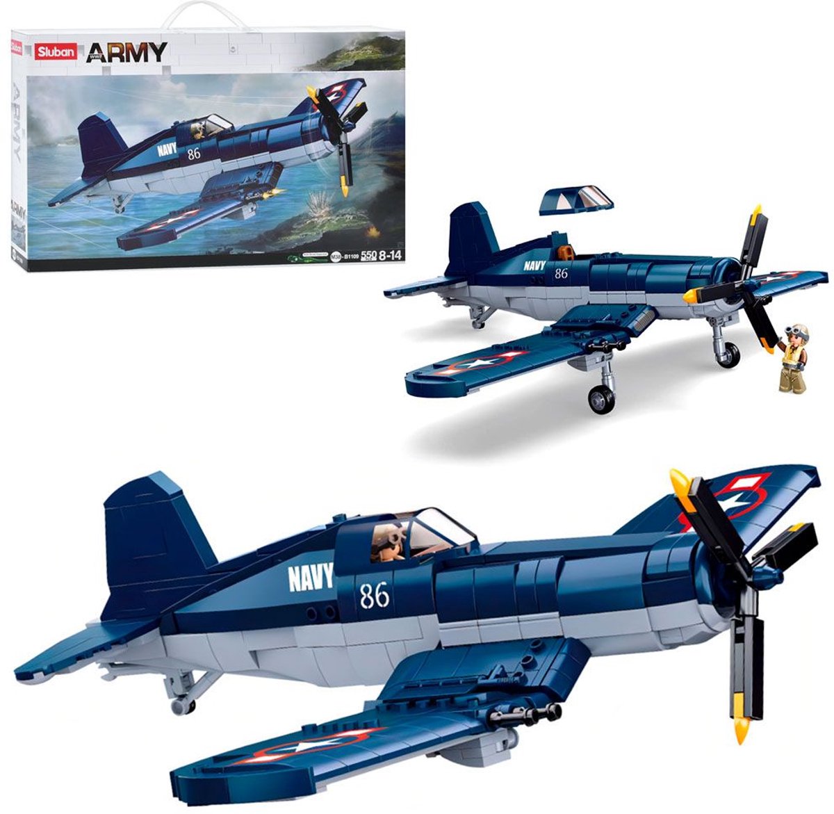 Sluban Army WWII F4U Fighter vliegtuig bouwspeelgoed - Constructiespeelgoed modelbouw - bouwdoos met 550 bouwstenen - M38-B1109 vanaf 8 jaar — afbeelding 6