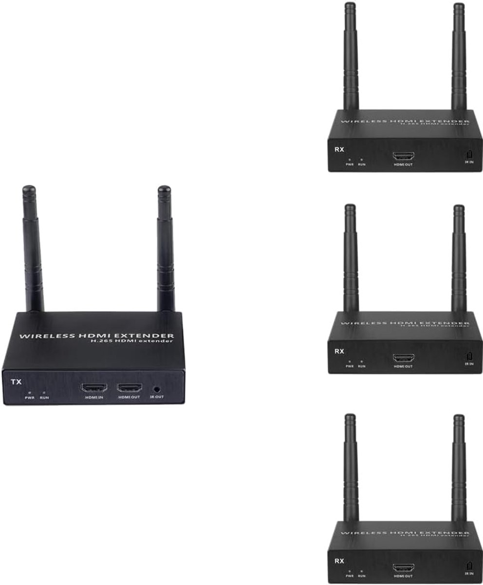 Draadloze HDMI Zender - Video Extender Set - Presentaties Streamen - 3 Ontvangers Inclusief - 10.8 x 7.8 cm