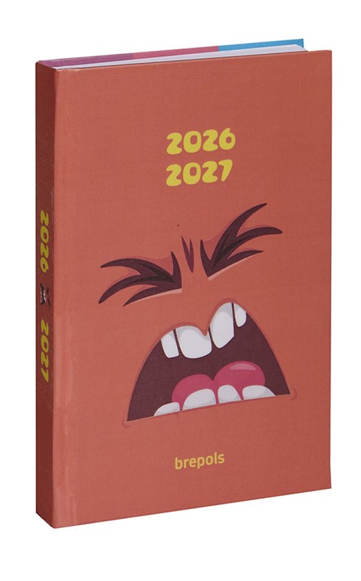 Brepols agenda 2026-2027 - MONSTERS - Schoolagenda - 1 dag per pagina - Stevige omslag - Dagoverzicht - Oranje - 11.5 x 16.9 cm
