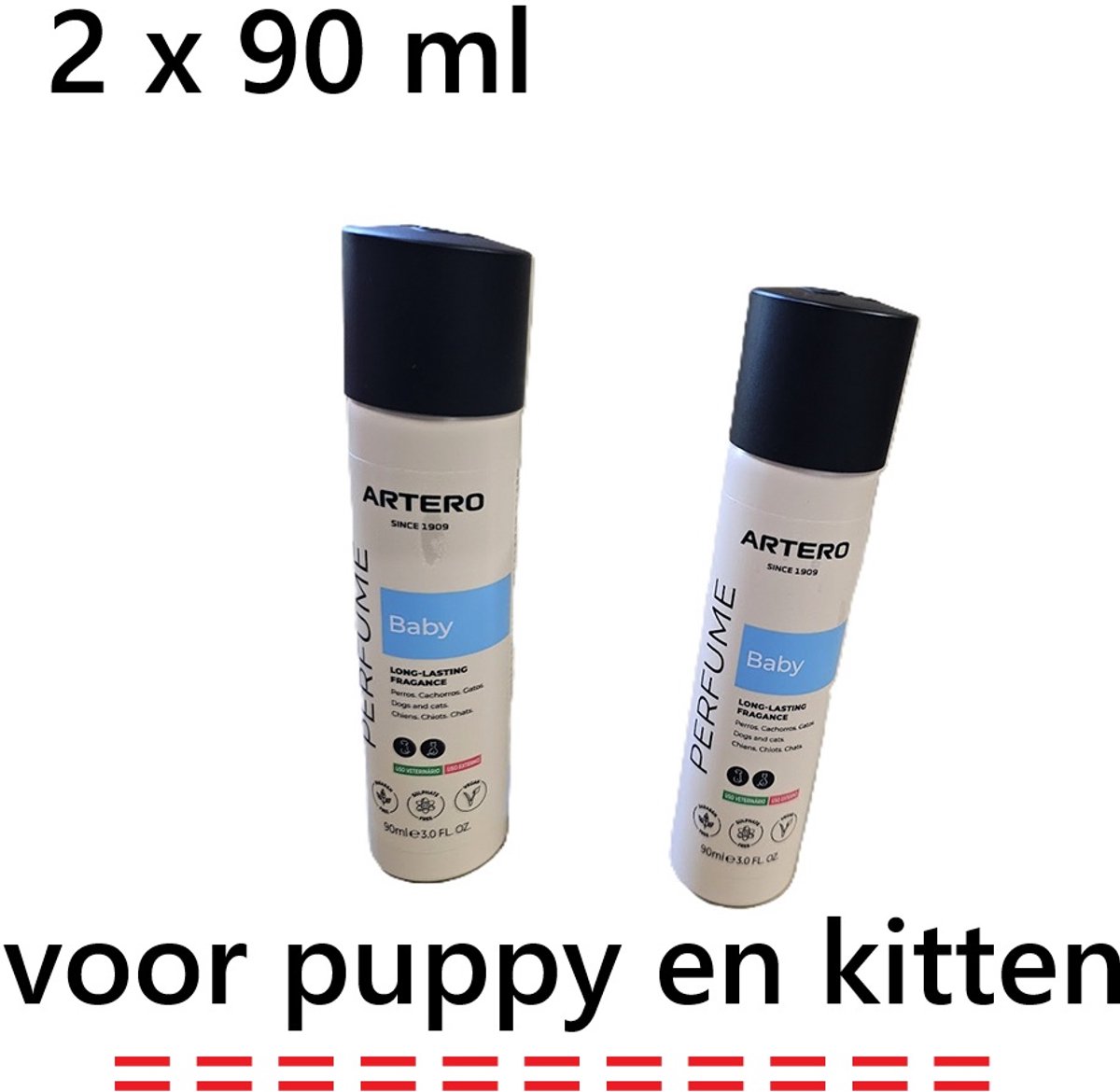 ** 2 X **babyparfum spray Artero 90 ml aangename geur - puppy spray - kitten spray - ook geschikt voor adult's - long fragrance - parabenenvrij - sulphate free - vegan -