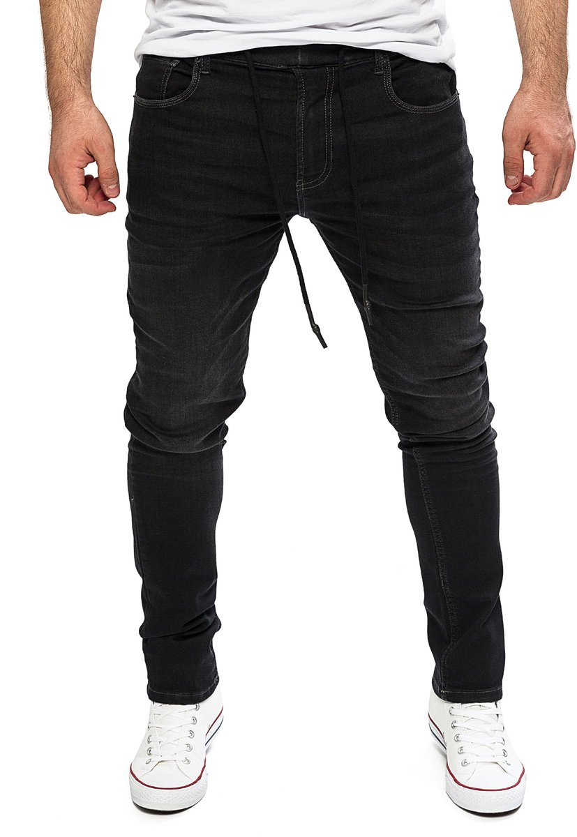 Yazubi Heren Joggerbroek Erik – Katoen Stretch – Zwart – Jeanslook & Koordsluiting