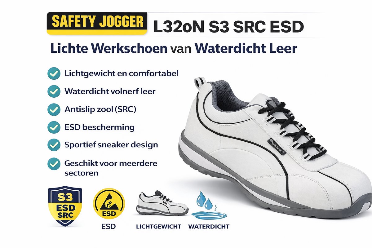 Safety Jogger- Maxguard - levi L340N - sportive werksneaker - S3 SRC-ESD - Wit – 41
