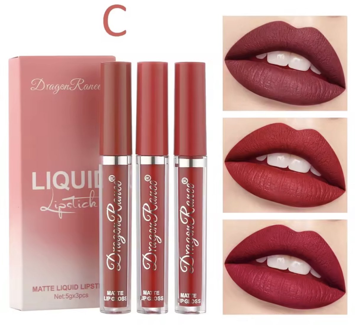 Dragon Ranee Matte Liquid Lipstick – 3 Kleuren Set C – Rode Tinten – Waterproof Long Lasting Lippenstift – 5 g x3