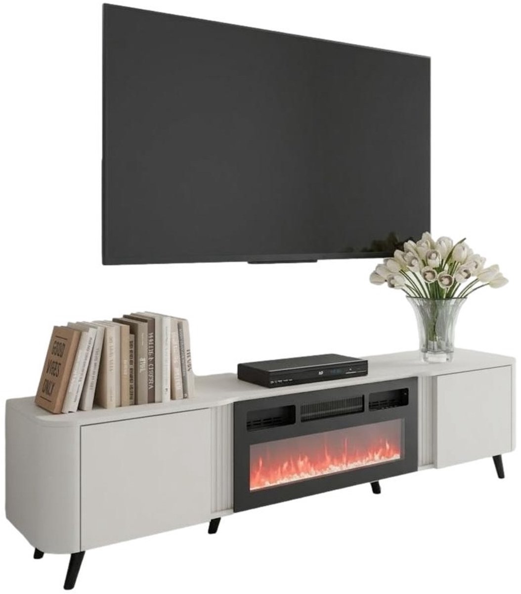home style Tv-meubel Curve 200 cm breed taupe met sfeerhaard