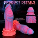Roze en blauwe dildo met realistische paddenstoelkop en convexe textuur, comfortabel en bevredigend.