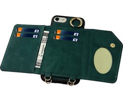 CaseMania Backcase hoesje geschikt voor iPhone SE (2022)/SE (2020)/8/7 - Effen Groen - Kunstleer - 2in1 Hoesje met Koord - Afneembare Wallet - Spiegeltje - MagSafe Compatible