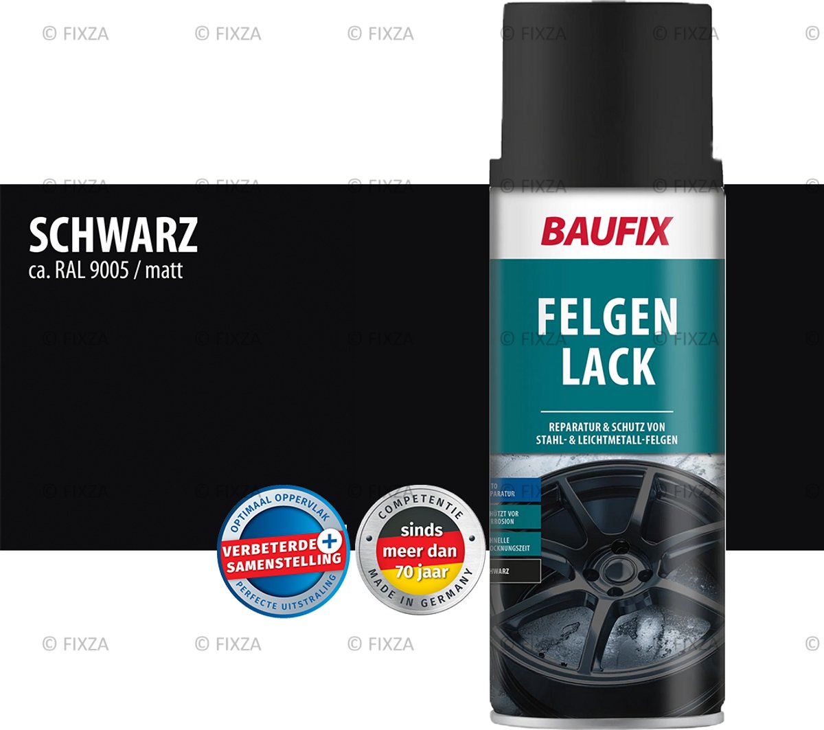 BAUFIX Velgenlak Spuitbus Zwart Zijdemat 400 ml – Velgen Verf voor Aluminium & Stalen Velgen – Velgen Spray voor Velgen Opknappen en Herstellen – Bestand tegen Remstof en Weer