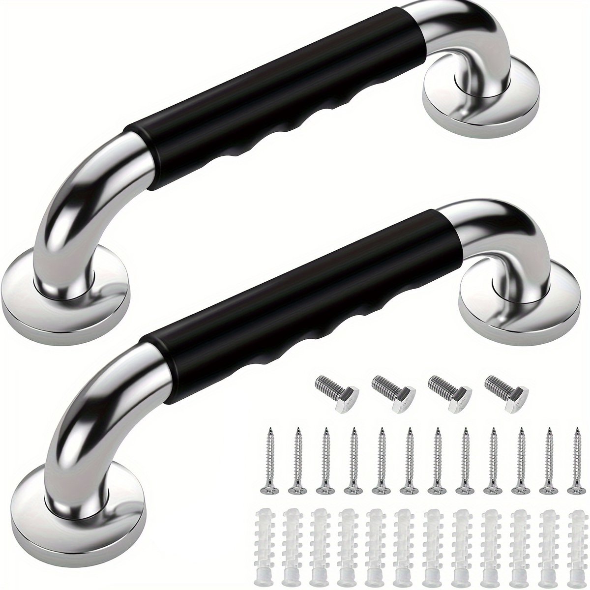 2 Stuks Veiligheidsgreep Badkamer - 30 cm Wandbeugel RVS - Antislip Siliconen Handgreep - Douchebeugel voor Ouderen, Gehandicapten & Zwangere Vrouwen - RVS Handgreep Toilet & Douche - Inclusief Bevestigingsmateriaal