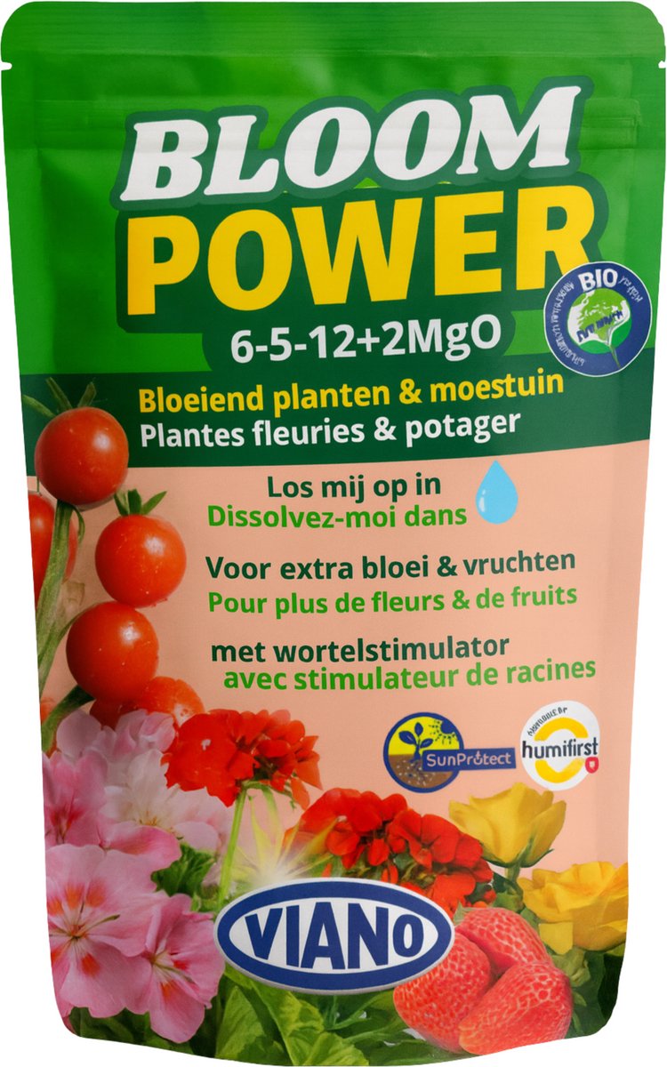 Viano universele meststof - Bloom Power - 300g - Extra bloei- en/of vruchtontwikkeling - Met extra magnesium voor stevige groene bladeren