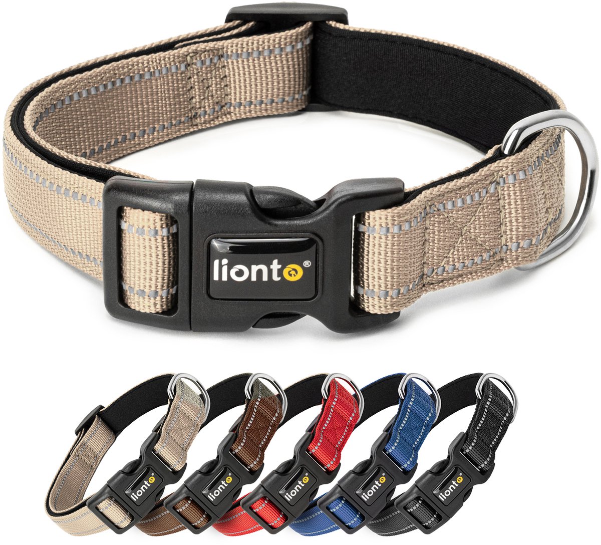 lionto reflecterende hondenhalsband, verstelbaar 30-40 cm S beige