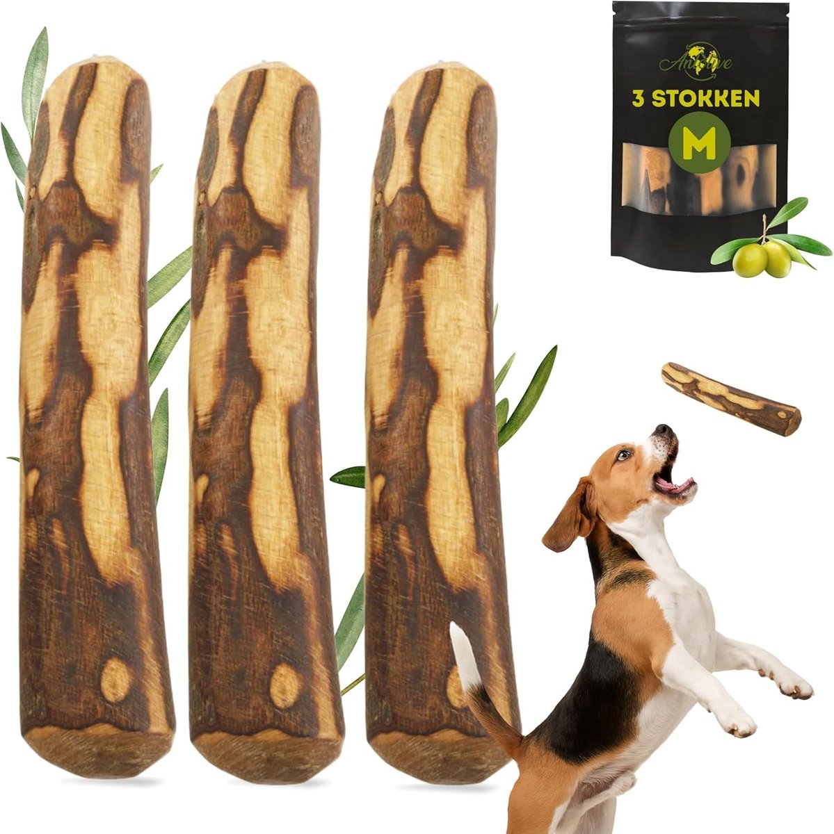 Natuurlijke Kauwstaven - Honden Kauwspeelgoed - Tandverzorging Angstvermindering - Olijfhout Extra Vierge Olie - Middelgroot 18-20 cm - Natuurlijk Hout