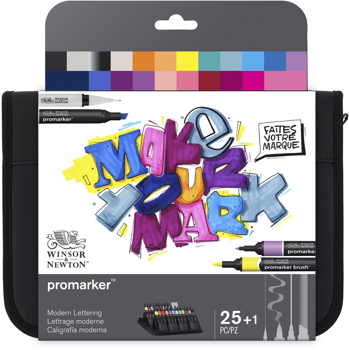 Winsor & Newton 0290202 Promarker Brush Lettering Set – 26-delig – Mixed Media Marker Set met Fineliners & Blender – voor Handlettering & Illustratie