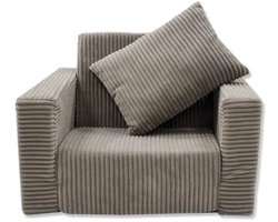 Kinderstoel Zitbank Opvouwbaar Zachte Puf voor Kinderen, Multifuntionele Relaxstoel en Matras, beige