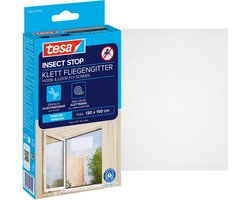 tesa INSECT STOP H&L Fly Screen for Window - hor met klittenband, op maat snijden, zonder boren - 1 net - 130 x 150 cm - wit (lichte privacy)