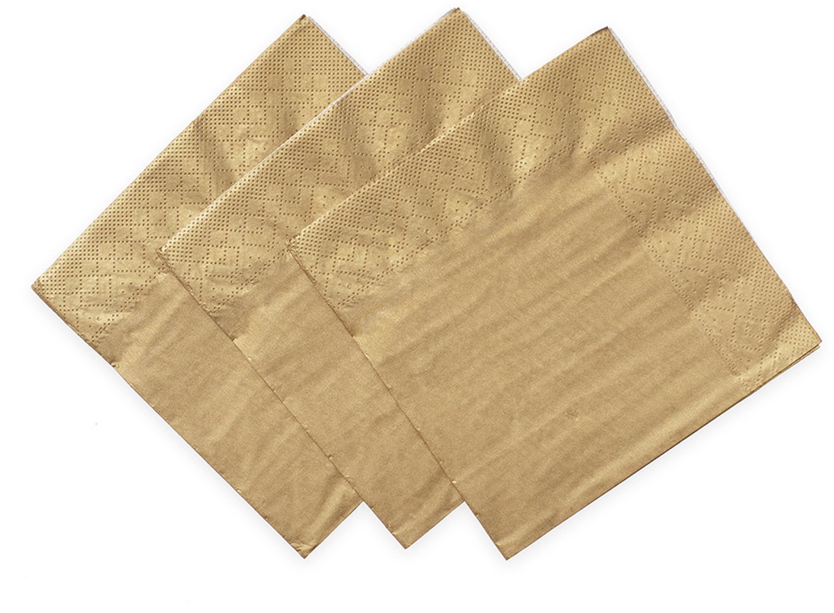 20x Servetten Champagne Metallic 3-Laags 33 x 33cm – Feestelijke Papieren Servetten – Sterk & Zacht