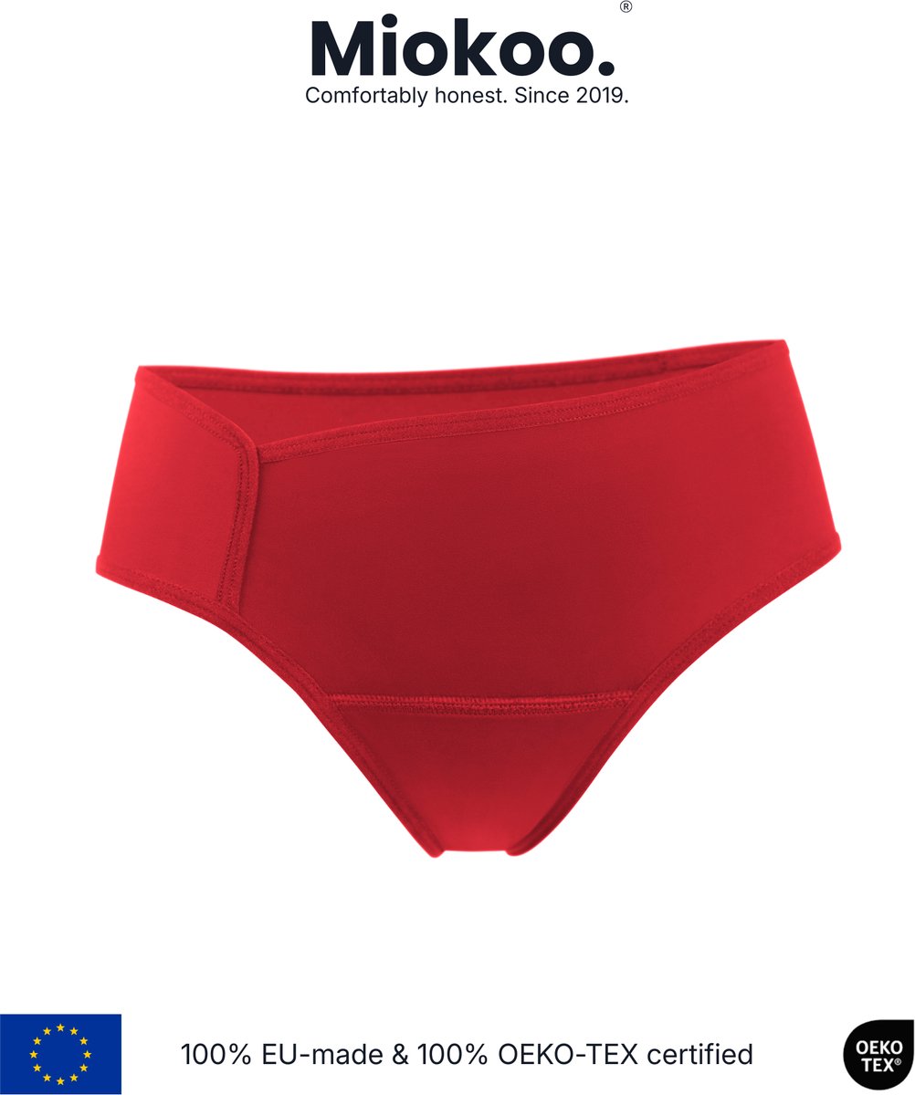 Miokoo® FE Hipster Klassiek Rood – Tijdloos Comfort & Blijvende Kwaliteit – 100% EU-gemaakt - Oeko-Tex® Gecertificeerd (cert: 25.04.090) – ook verkrijgbaar in zwart – XXS tot 3XL – sneldrogend, zacht als een 2e huid ook de elastieken