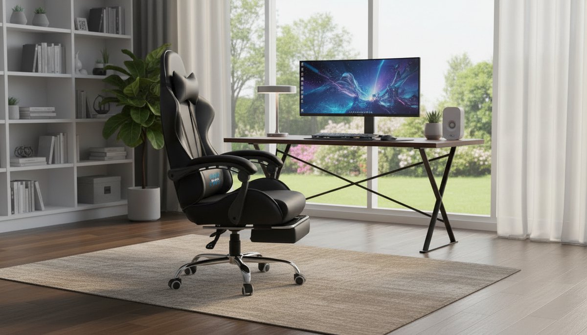Gamingstoel – Casa Velluto Vortex Pro Ergonomische Bureaustoel met Voetsteun & Massage Lendenkussen – Verstelbare Gaming Chair met Hoofdsteun – PU Leer – Luxe Comfort Draaistoel voor Gaming & Kantoor – Zwart