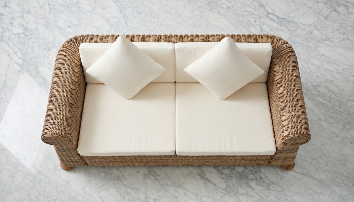 Luxe Rotan Tuinbank 2-Zits – Natuurlijk Rotan & Massief Mangohout – Inclusief Afneembare Kussens – Weerbestendige Outdoor Sofa – 155 x 78 x 67 cm – Crème House&Garden