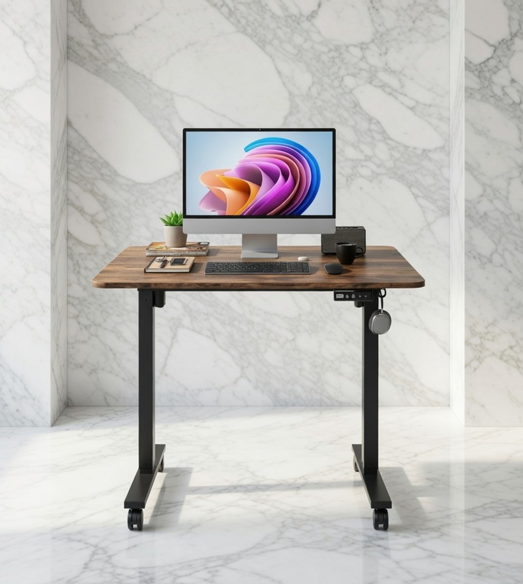 Elektrisch Zit-Sta Bureau 80x60 cm met Geheugenfunctie – Compact Ergonomisch Verstelbaar Bureau Bruin House&Garden