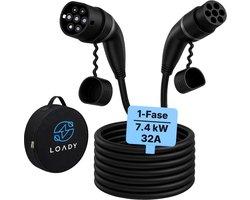 Laadkabel Type 2 voor Elektrische Auto - 3M - 7,4 kW (32A 1-fase) - Zwarte Laadkabel Auto - Incl. Laadkabeltas