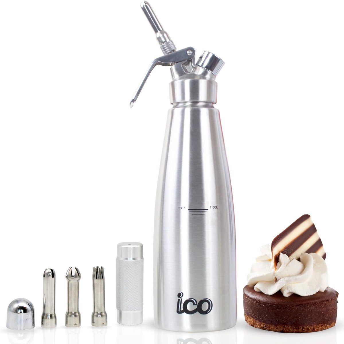 Slagroomdispenser RVS - Crème Opschuimer - Desserts Maken - Volledig RVS - 1 Liter - Zilver