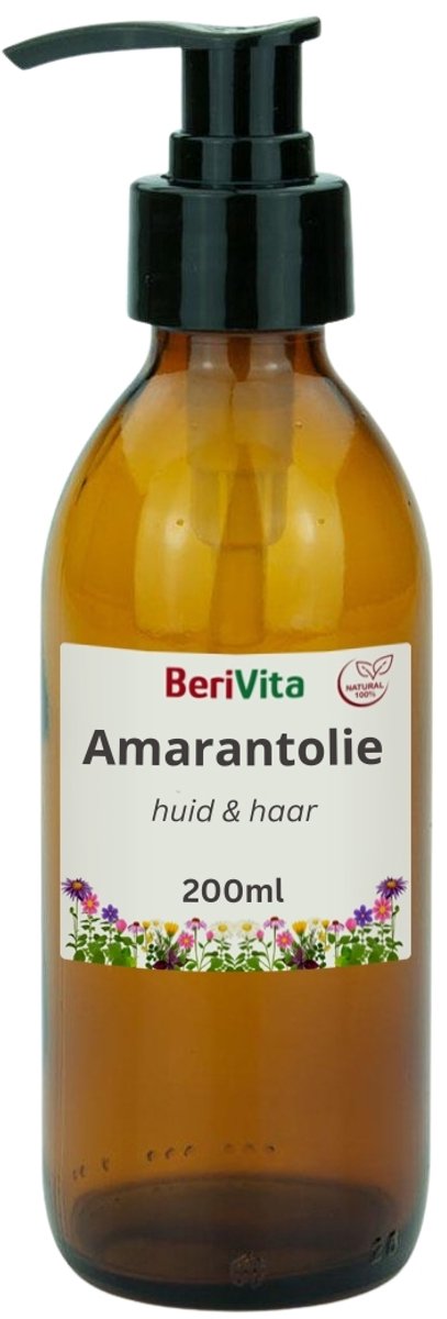 Amarant Olie Puur 200ml Pompfles - Glas - Amarantolie voor Huid en Haren