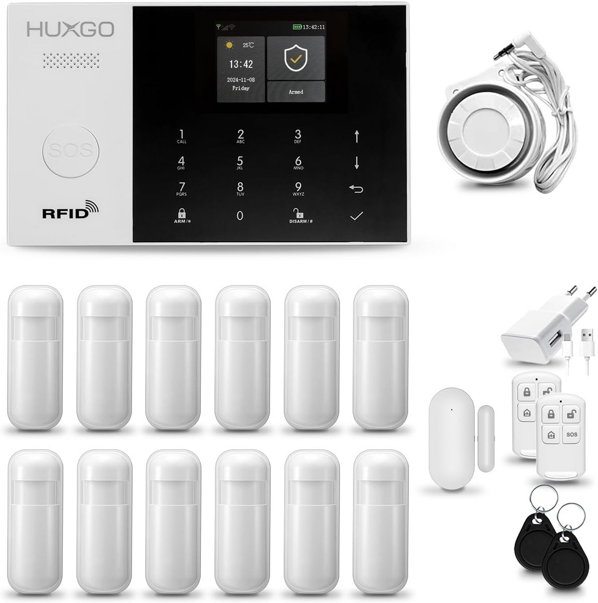 Draadloos Alarmsysteem - Beveiligingskit GSM WiFi - Huis Beveiligen - App Bediening Sirene - 12 Sensoren - Wit