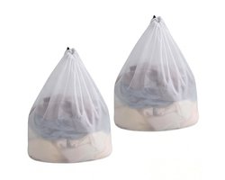 2 stuks waszakken, waszak met trekkoord, fijnmazige zak, speciale waszak met trekkoord, verdikte, vormvaste waszak met trekkoord, waszak van netstof, 30*40cm geschikt voor het wassen van handdoeken/korte mouwen (wit)