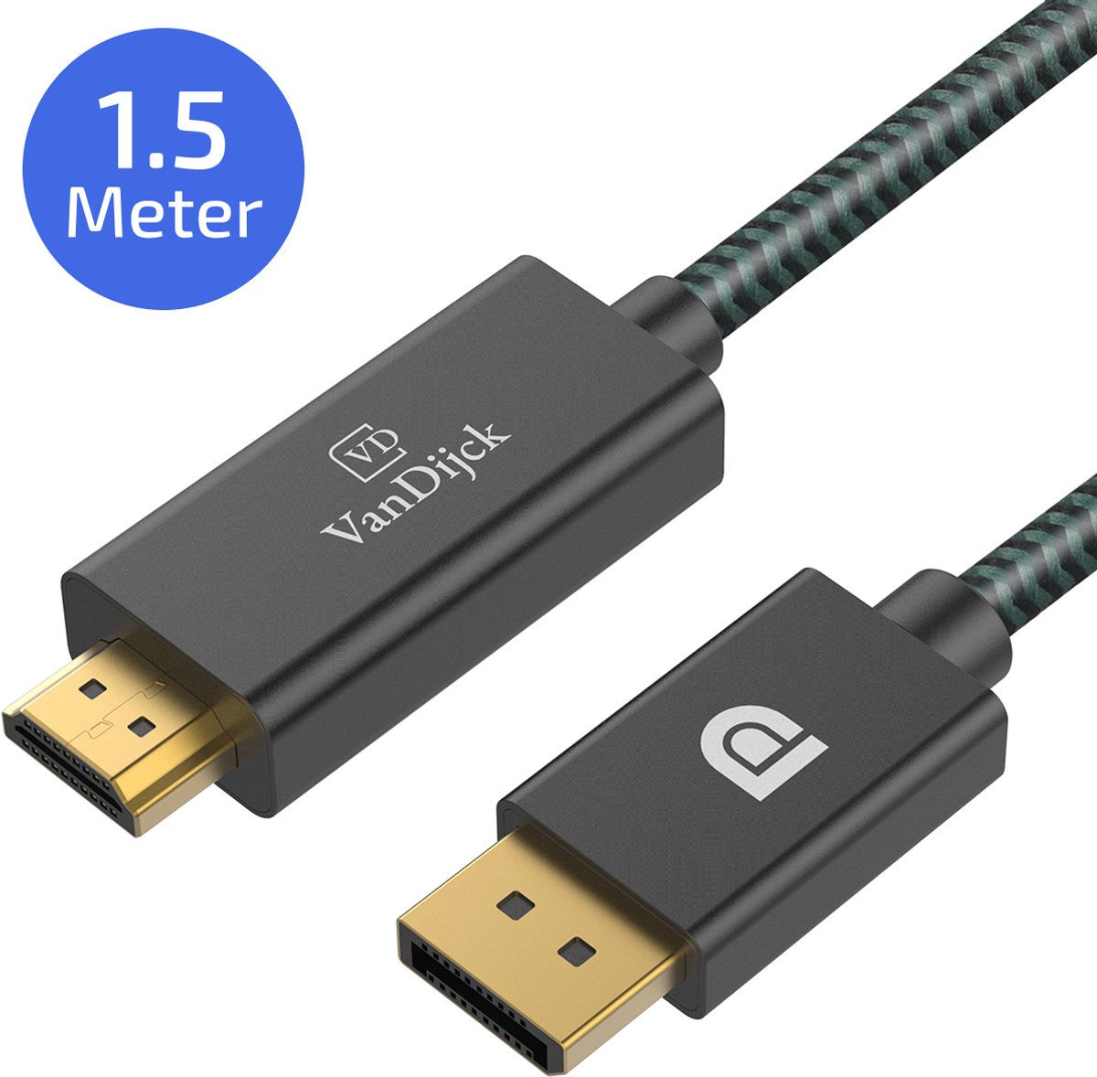 VanDijck DisplayPort naar HDMI Kabel – DP naar HDMI – 4K 60Hz – 1.5 Meter – Zwart