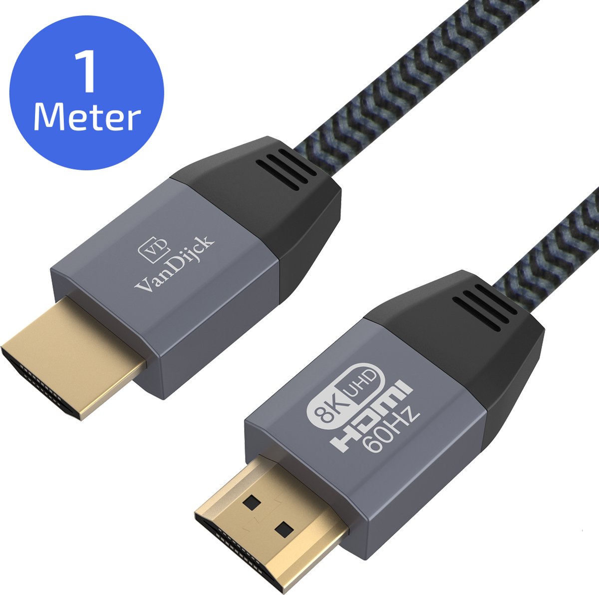 VanDijck Premium HDMI kabel 2.1 - 1 meter - 4K 120Hz - 8K 60Hz - Titaniumgrijs