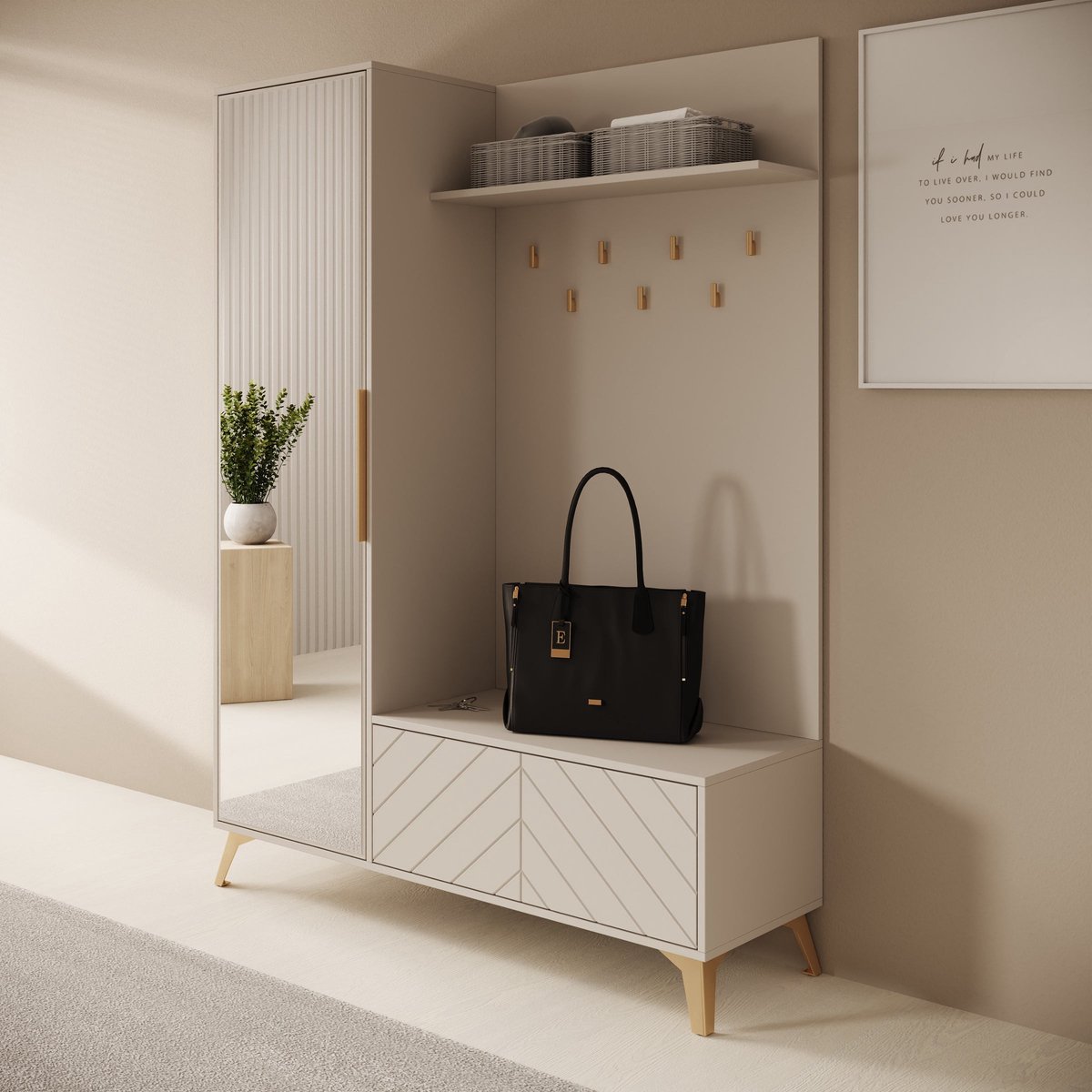 Meubella - Xiano - Halkast met deur - Beige