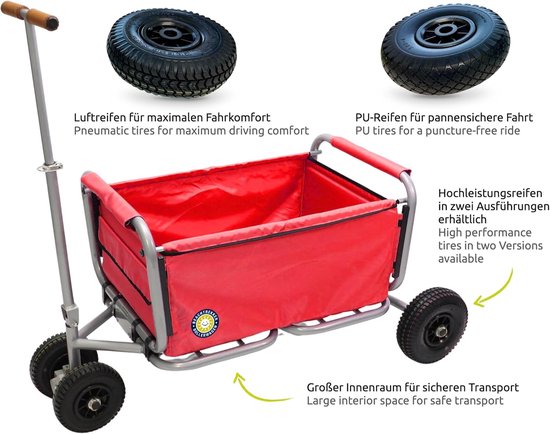 Opvouwbare Bolderkar - Inklapbare Handwagen - Vervoer van spullen - Met parkeerrem - 137 x 55 x 66 cm - Rood van Opvouwbare Bolderkar — afbeelding 3