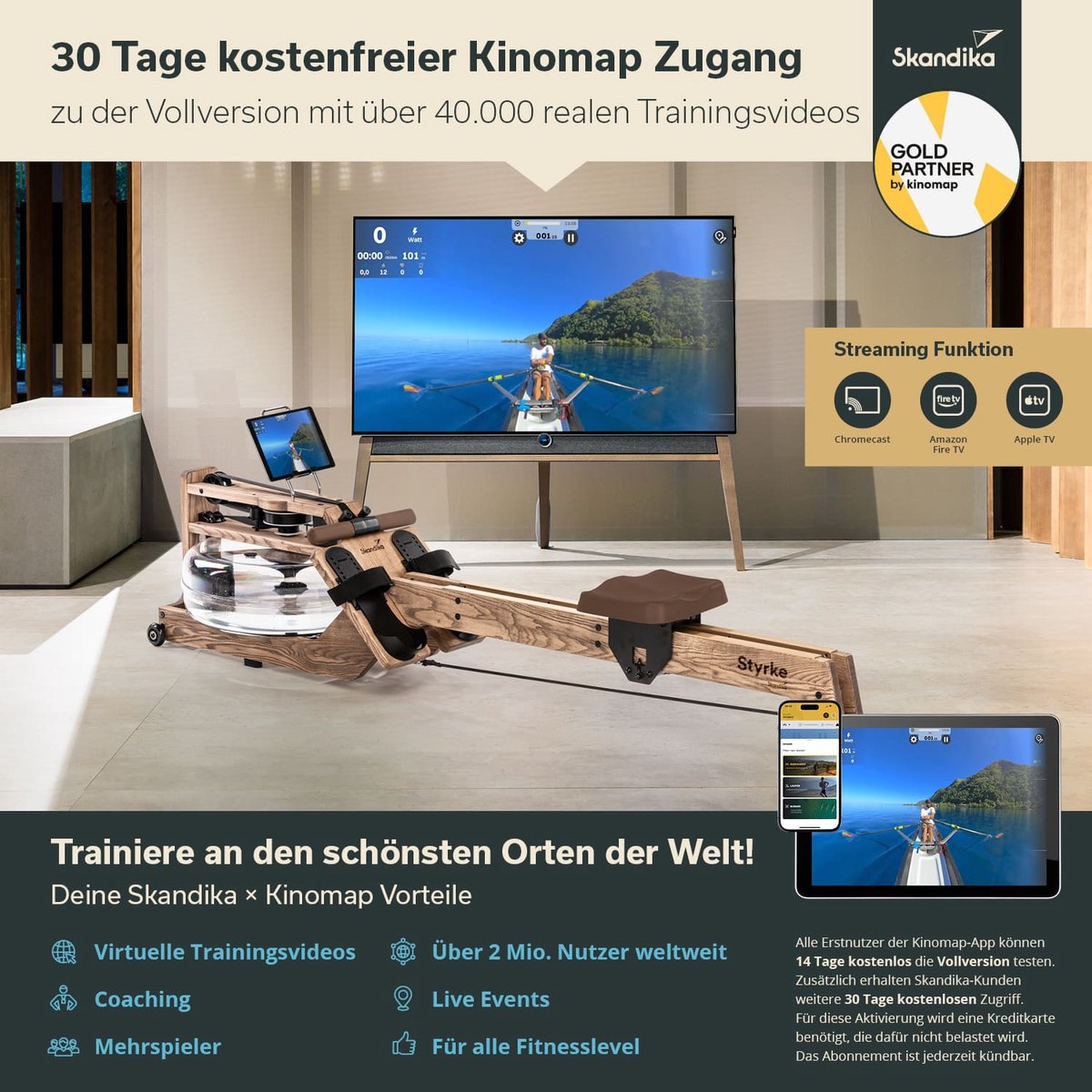 Skandika Styrke Roeitrainer Waterroeier Caramel Bruin - afbeelding 3