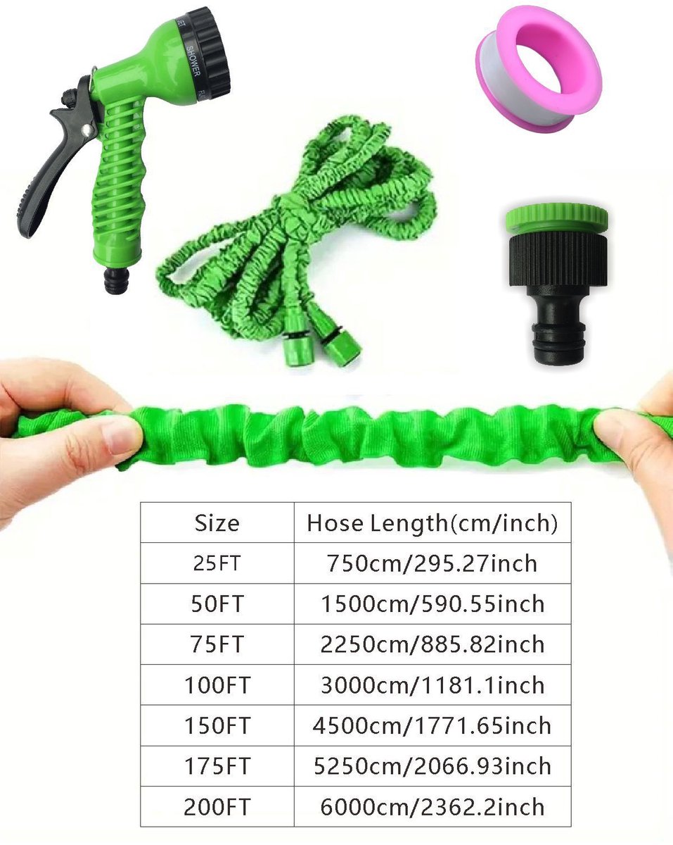 Flexibele tuinslang met sproeikop - Slang voor spuitpistool met draaiknop - Multifunctionele telescopische waterslang voor huishoudelijk wassen - Slang voor autowasstraat - Hogedrukpistool - Multifunctioneel water spuitpistool - Groen - 30 meter – foto 2